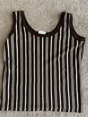 Vintage Lerner Shops Brown Striped Tank Top Size Medium 100% Cotton